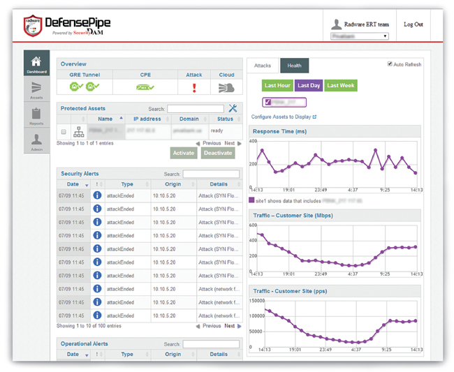 Attack Mitigation Service Portal Dashboard